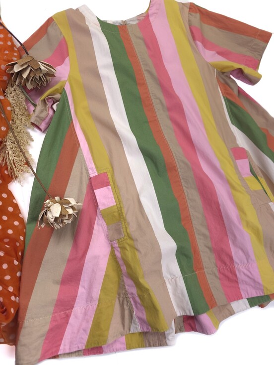 Anthropologie Dresses & Skirts - Anthropologie Maeve Multicolor Vertical Stripe Short Sleeve Cotton Tunic Dress M